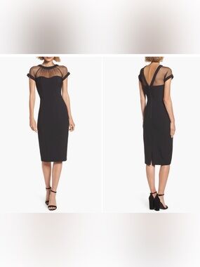 Maggy London Black Illusion Mesh Sheath Cocktail Dress Size 16 NWOT